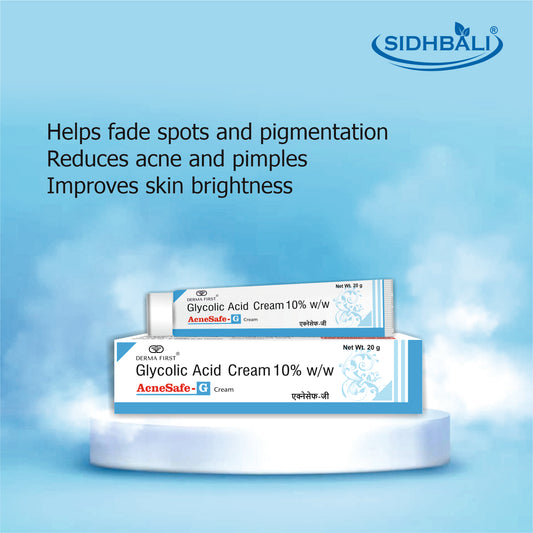 AcneSafe G Glycolic Acid Cream 10% | Fades Spots & Pigmentation | Reduces Acne & Pimples | Improves Skin Brightness | Hydrates Dry Skin | Fights Fine Lines & Wrinkles | Fade Hyperpigmentation | 20g I Pack of 1