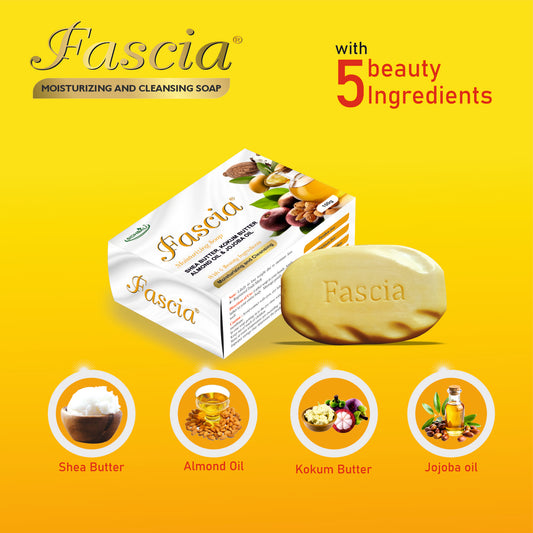 Fascia Moisturizing Soap | Pure & Gentle for All Skin Types | 98% Pure Glycerin & Natural Oils, Shea Butter, Kukum Butter, Almond Oil & Jojoba Oil | Paraben-Free, Cruelty-Free I Pack of 1 (4PCS) I 100g Each