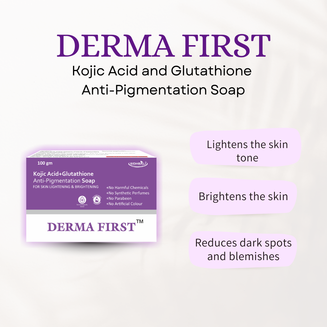 Derma First Kojic Acid and Glutathione Anti-Pigmentation Bath Soap Bar (Pack of 1) | 100g | Skin Lightening and Brightening Soap | For Treating Dark Spots & Blemishes
