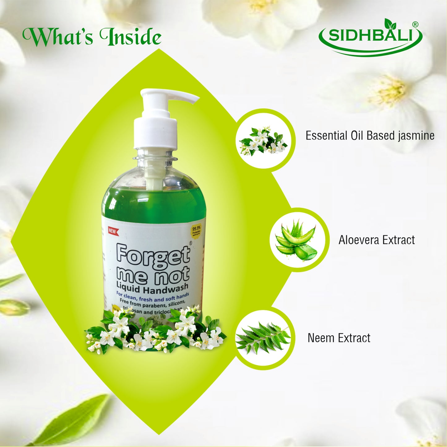 Forget Me Not Liquid Jasmine Handwash | No Synthetic Colors, Triclosan, Triclocarban, Paraben & Sulphate | 500ML Each (Pack of 2) | Gentle & Refreshing Clean