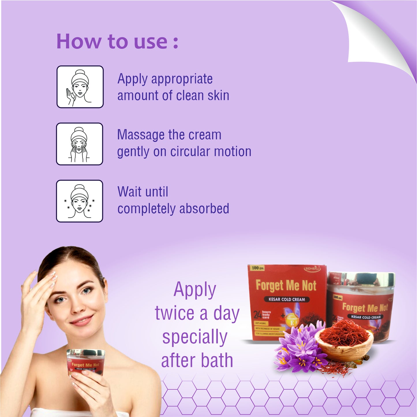 Forget Me Not Kesar Cold Cream | Anti-Aging Body Cream with Richness of Kesar | Lightweight & Non-Greasy | Deep Moisturization for Glowing, Smooth & Plump Skin | 100g I Pack of 1