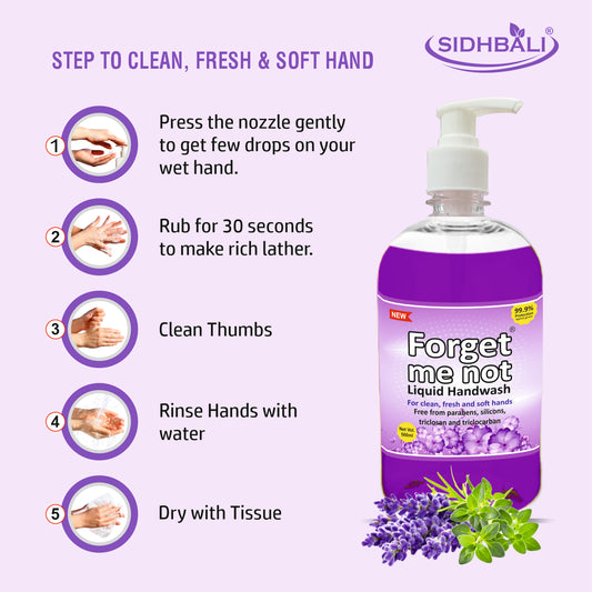 Forget Me Not Liquid Handwash | Lavender & Aloe Vera with Neem Extract | No Synthetic Colors, Triclosan, Triclocarban, Paraben & Sulphate | 500ML Each (Pack of 1) | Gentle & Refreshing
