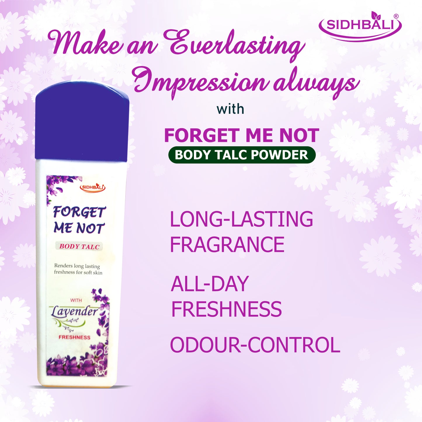 Forget Me Not Lavender & Sandalwood Body Talc | Long-Lasting Freshness & Odor Control | Soft & Comfortable Skin | Paraben-Free, Cruelty-Free & 100% Vegan | 100g I Pack of 2