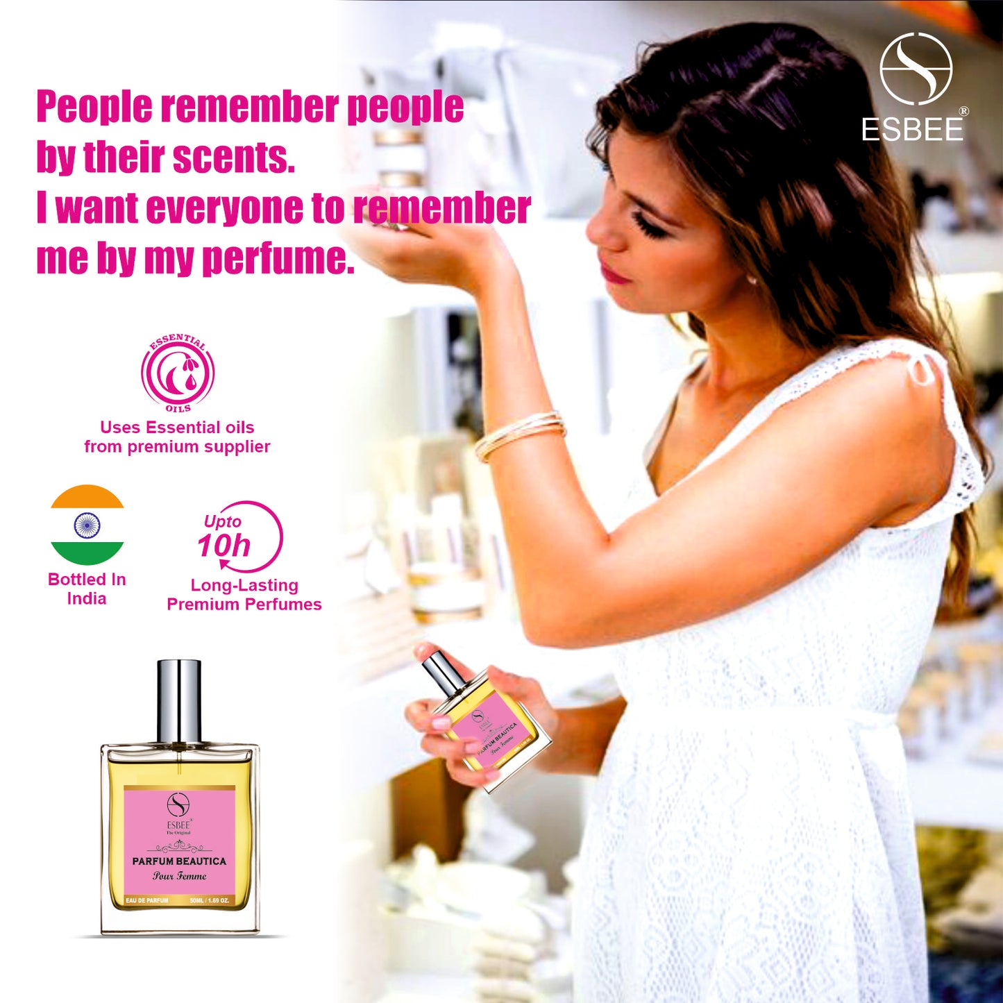 Esbee The Original Parfum Beautica for Women | Long-Lasting Luxury Perfume | 50ML | Elegant Floral & Woody Scent with Iris, Tuberose, Narcissus & Vanilla | Up to 10-Hour Wear I Pack of 1