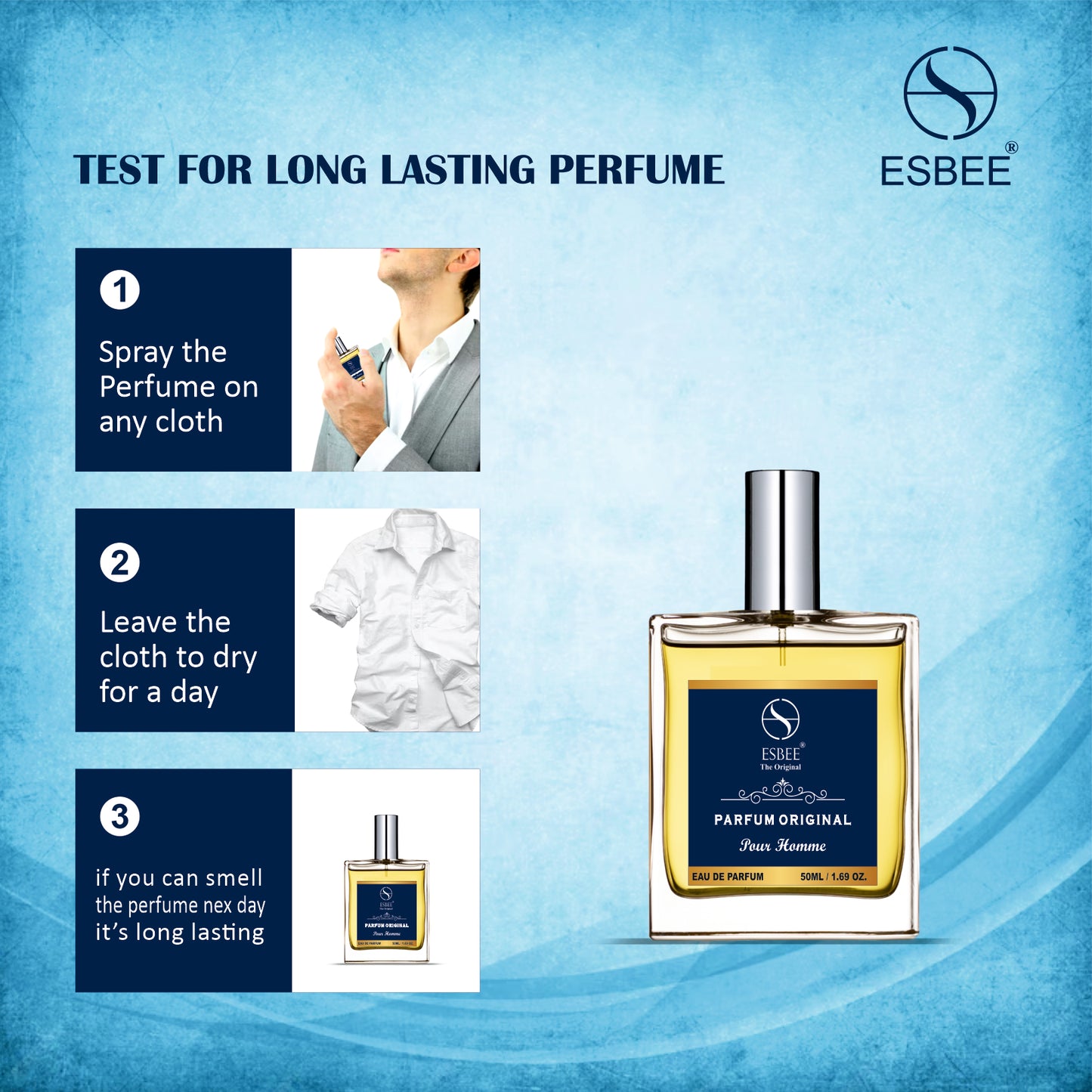 Esbee The Perfum Original for Men | Long-Lasting Luxury Fragrance | 50ML | Premium Scent with Ylang Ylang, Lilly, Neroli, Musk, Potchouli | Up to 10-Hour Wear I Pack of 1