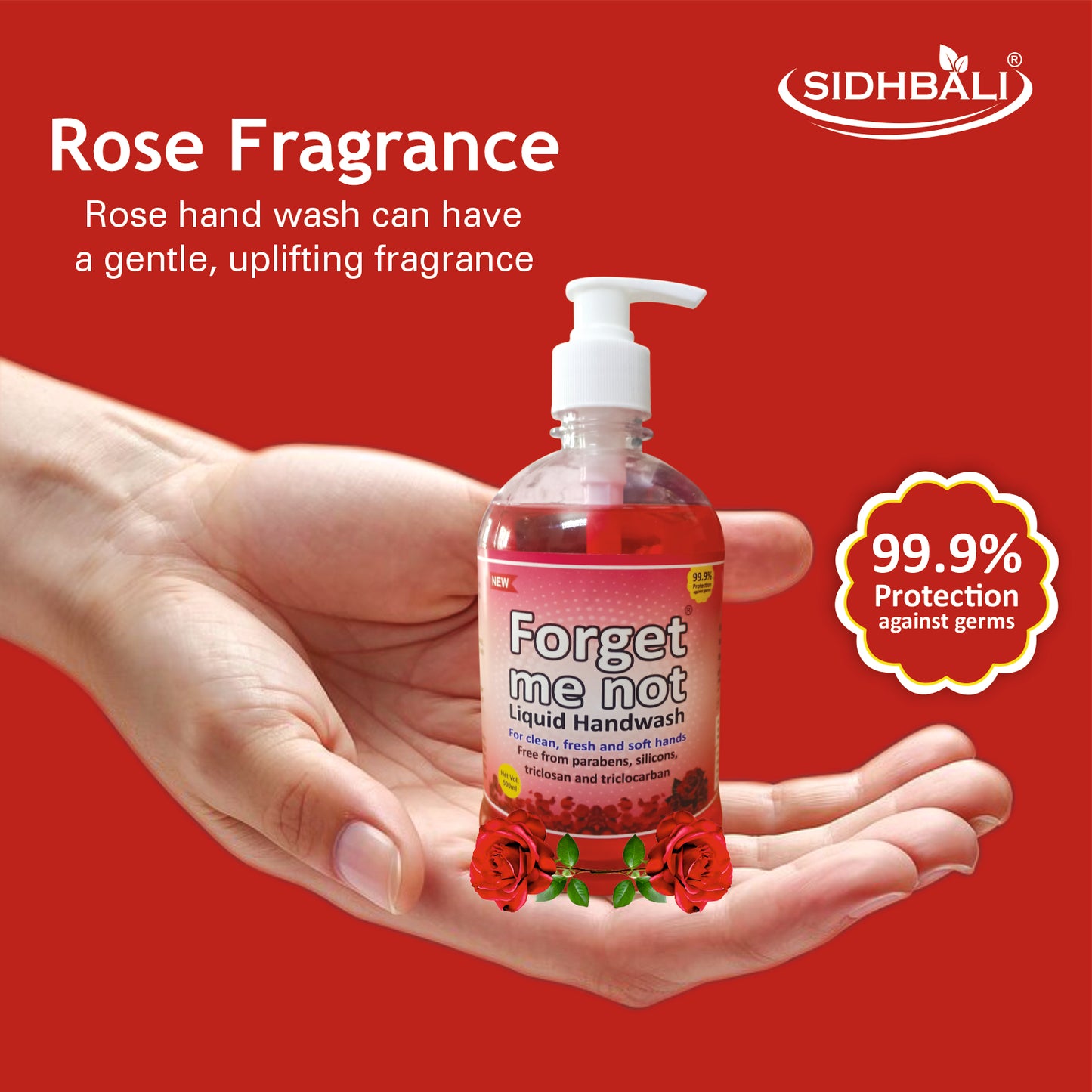 Forget Me Not Liquid Rose Handwash | Kills 99% Germs, Moisturizes & Leaves Hands Soft | No Paraben, Silicon, Triclosan, Triclocarban or Sulphate | (Pack of 2, 500ML Each)