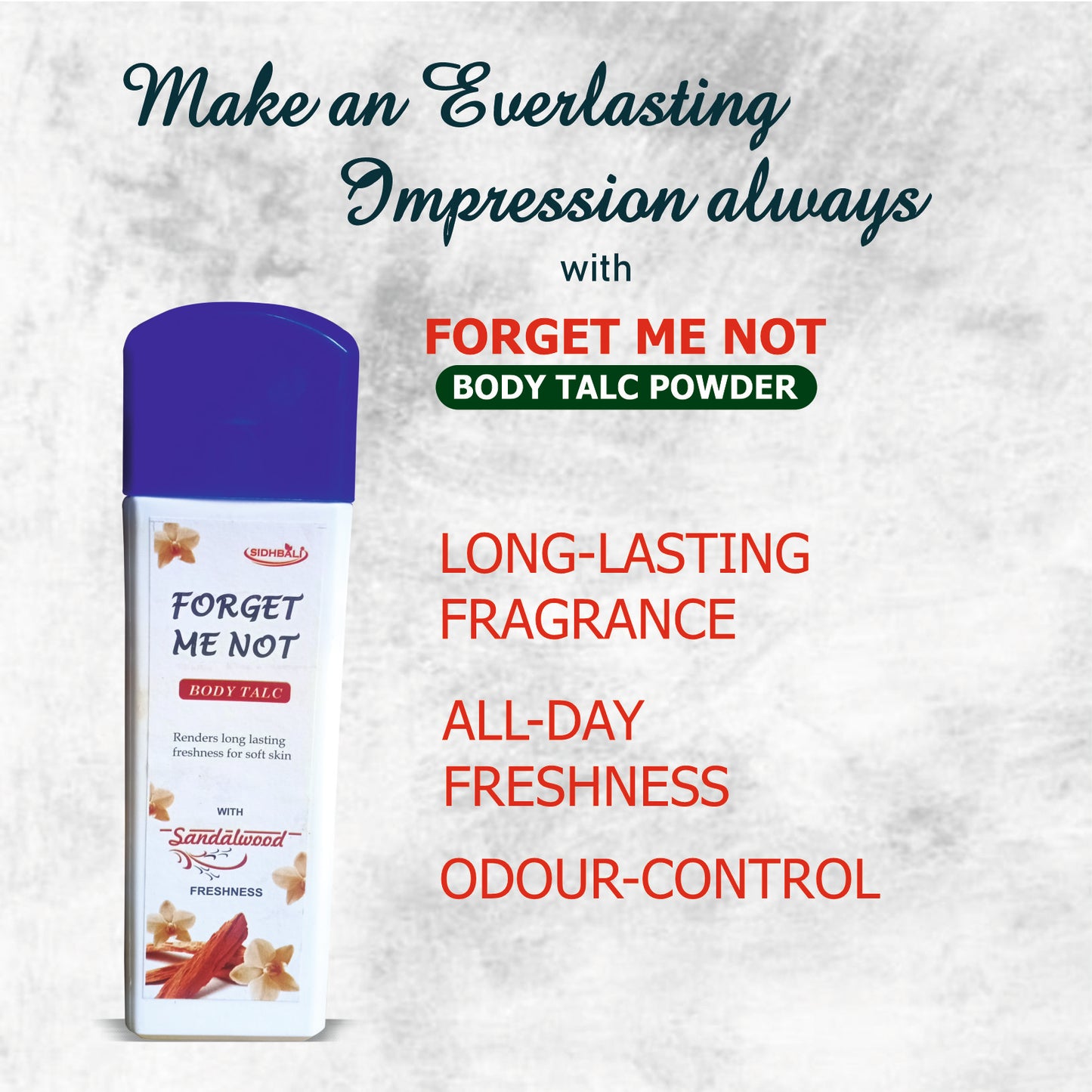 Forget Me Not Sandalwood Body Talc | Long-Lasting Freshness & Odor Control | Soft & Comfortable Skin | Paraben-Free, Cruelty-Free & 100% Vegan | 100g I Pack of 1