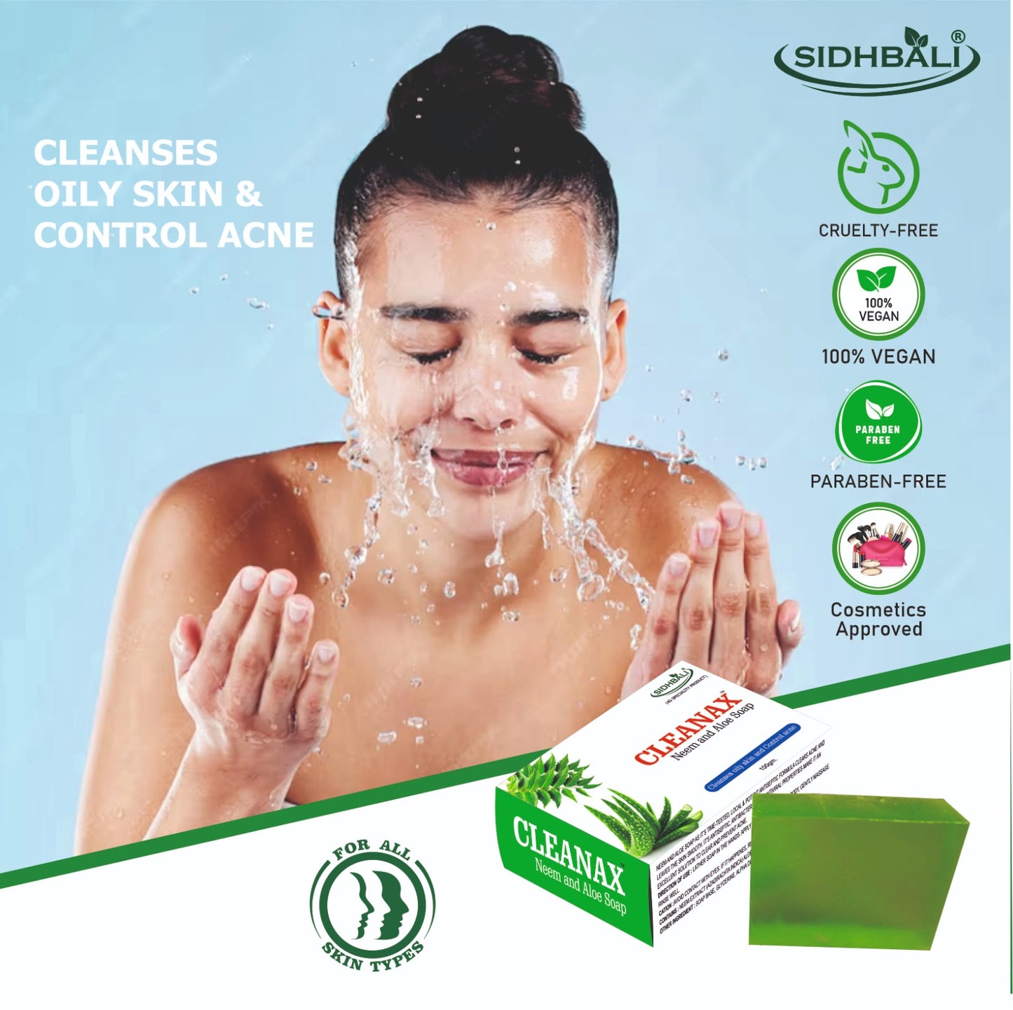 Sidhbali Cleanax Neem Aloe Vera I 2 X 200 Gram I oil Control & Nourishing Skin I Suitable For All Skin Type I Pack of 2