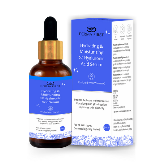Derma First Moisturizing Face Serum | Vitamin C & Hyaluronic Acid | 30ml | Deep Hydration & 24-Hour Moisturization | No Parabens, Sulphates, or Artificial Chemicals | Glow & Plump Skin | Dermatologically Tested I Pack of 1