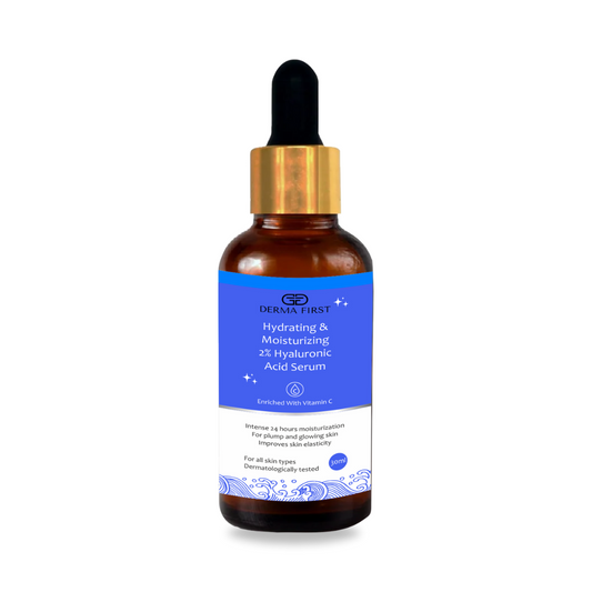 Derma First Moisturizing Face Serum | Vitamin C & Hyaluronic Acid | 30ml | Deep Hydration & 24-Hour Moisturization | No Parabens, Sulphates, or Artificial Chemicals | Glow & Plump Skin | Dermatologically Tested I Pack of 1