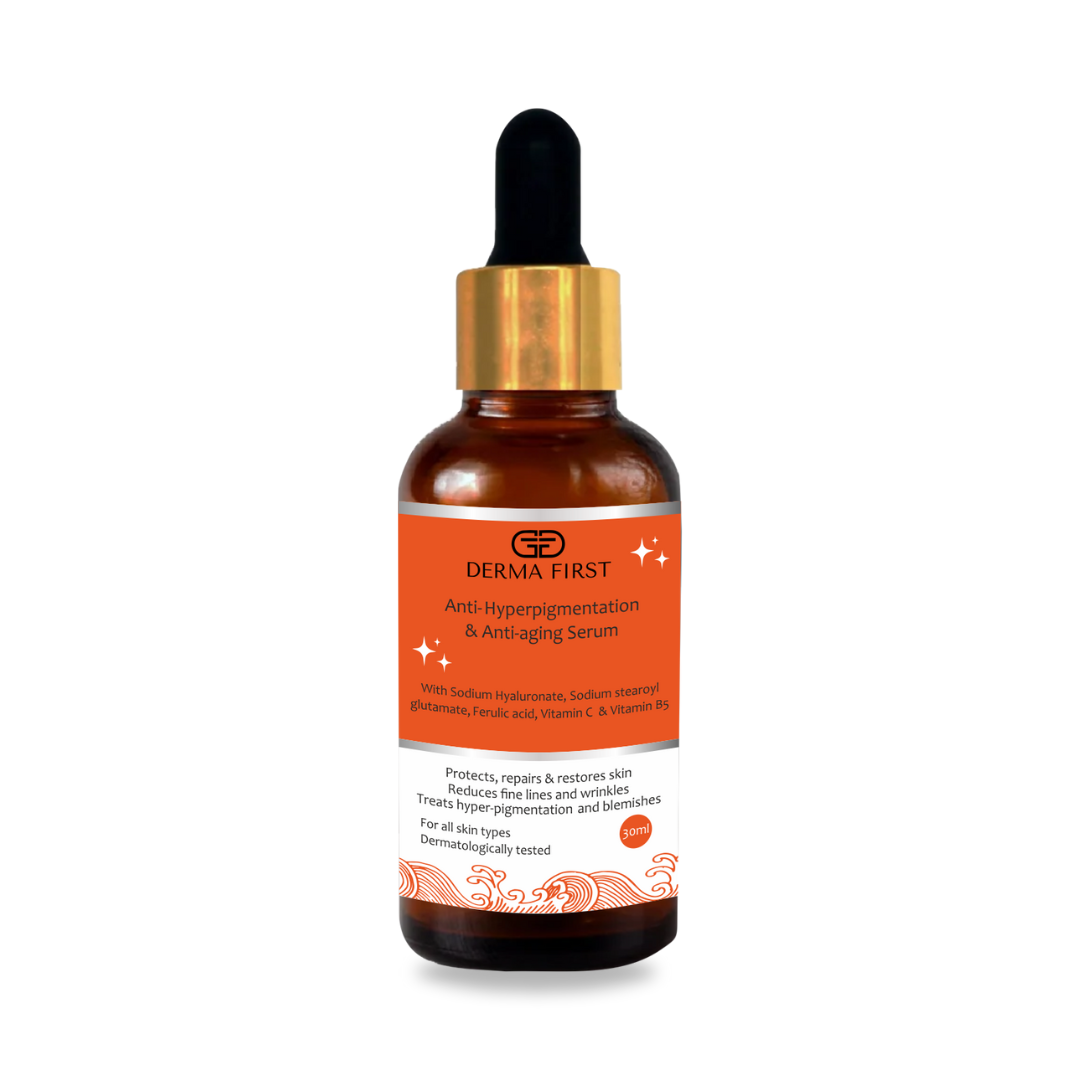 Derma First Anti-Hyperpigmentation and Anti-Aging Face Serum with Hyaluronate, Sodium Stearoyl Glutamate, Vitamin C, 30ml | Reduces Fines lines, wrinkles and dark spots