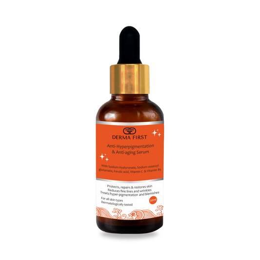 Derma First Anti-Hyperpigmentation and Anti-Aging Face Serum with Hyaluronate, Sodium Stearoyl Glutamate, Vitamin C, 30ml | Reduces Fines lines, wrinkles and dark spots
