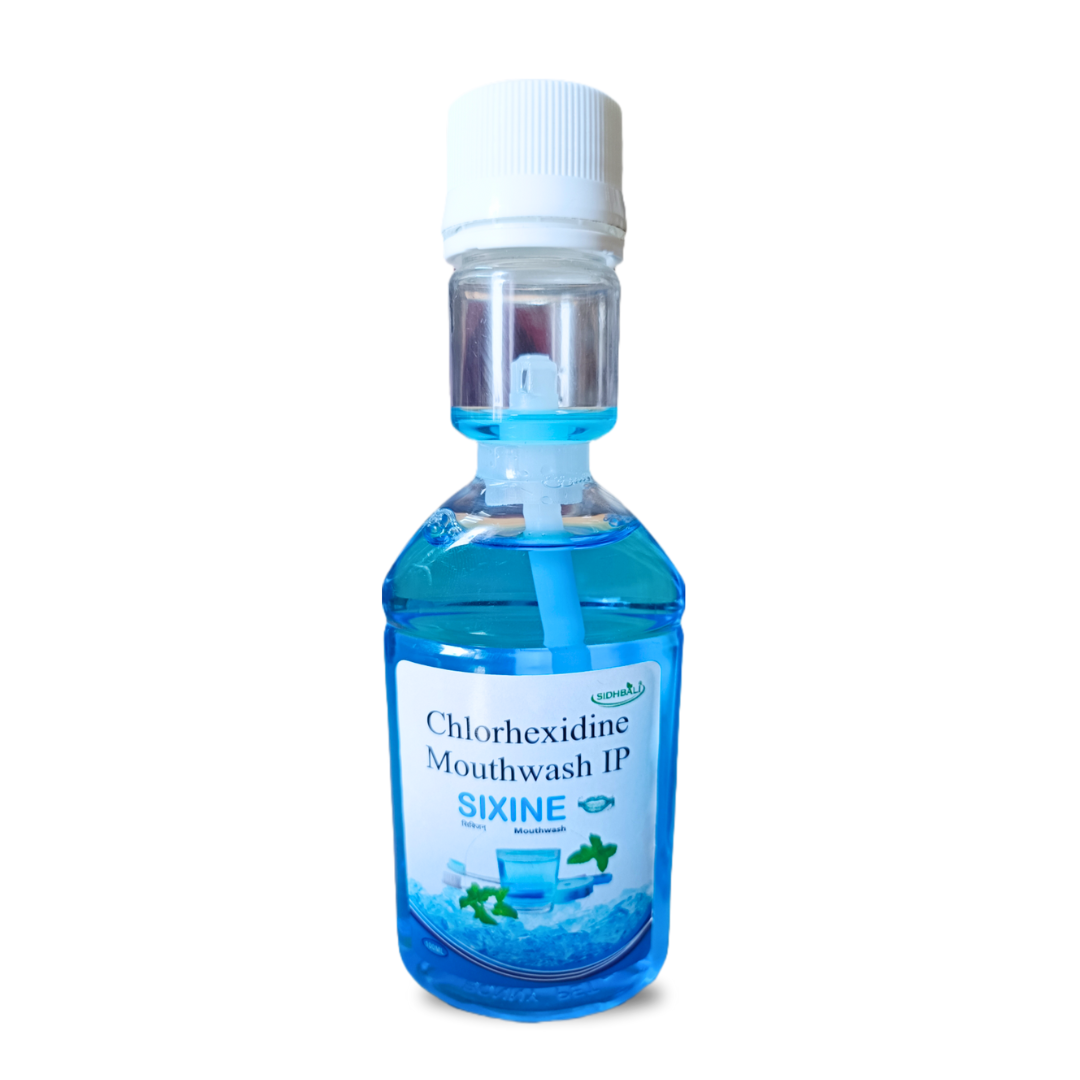 Sidhbali Sixine Chlorhexidine Mouthwash IP | No Alcohol | No Burning Sensation | No SLS & Paraben | Long Lasting Freshness | Removes 99.9% Germs | Gentle Oral Care