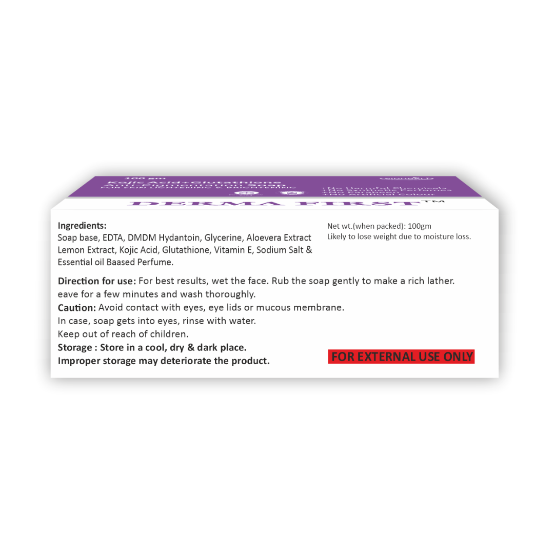 Derma First Kojic Acid and Glutathione Anti-Pigmentation Bath Soap Bar (Pack of 2) | 100g*2 | Skin Lightening and Brightening Soap | For treating dark spots and blemishes (200g, 2)