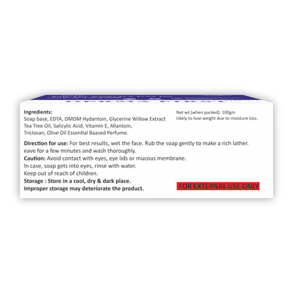 Derma First Salicylic Acid and Tea Tree Oil Anti-Acne Bath Soap Bar, For Oily and Acne prone skin| 100g*2 | Pack of 2, Reduces Acne and Breakouts