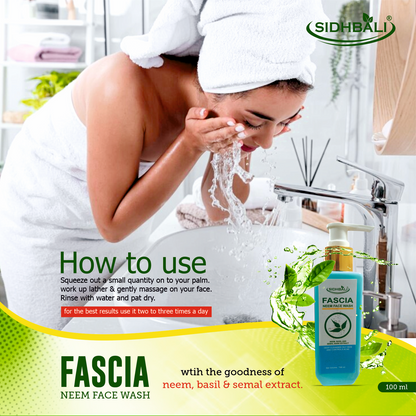 Fascia Neem Face Wash | Deep Cleanses Oily Skin & Controls Acne | Anti-Fungal & Anti-Bacterial | Clears Clogged Pores | Enriched with Neem, Basil & Semal Extract | 100ml