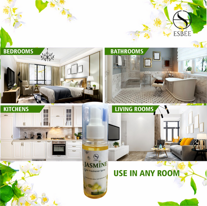 Esbee Jasmine Air Freshener Spray – 3 x 100ML | Long-Lasting & Refreshing Floral Fragrance | Odor Eliminator & Room Freshener (Pack of 3) (100ML, Jasmine)