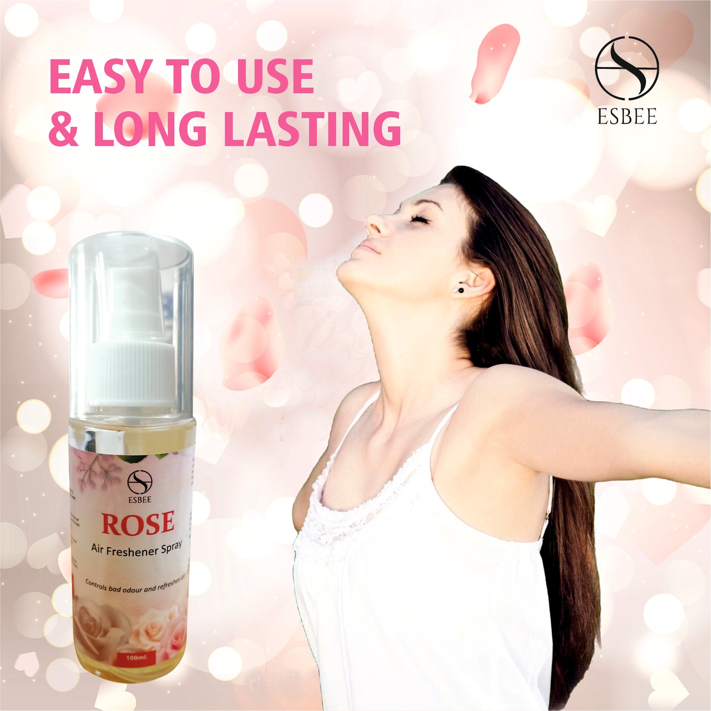 Esbee Rose Freshener Spray – 6 x 100ML | Long-Lasting & Refreshing Floral Fragrance | Odor Eliminator & Room Freshener (Pack of 6) (100ML, Rose)