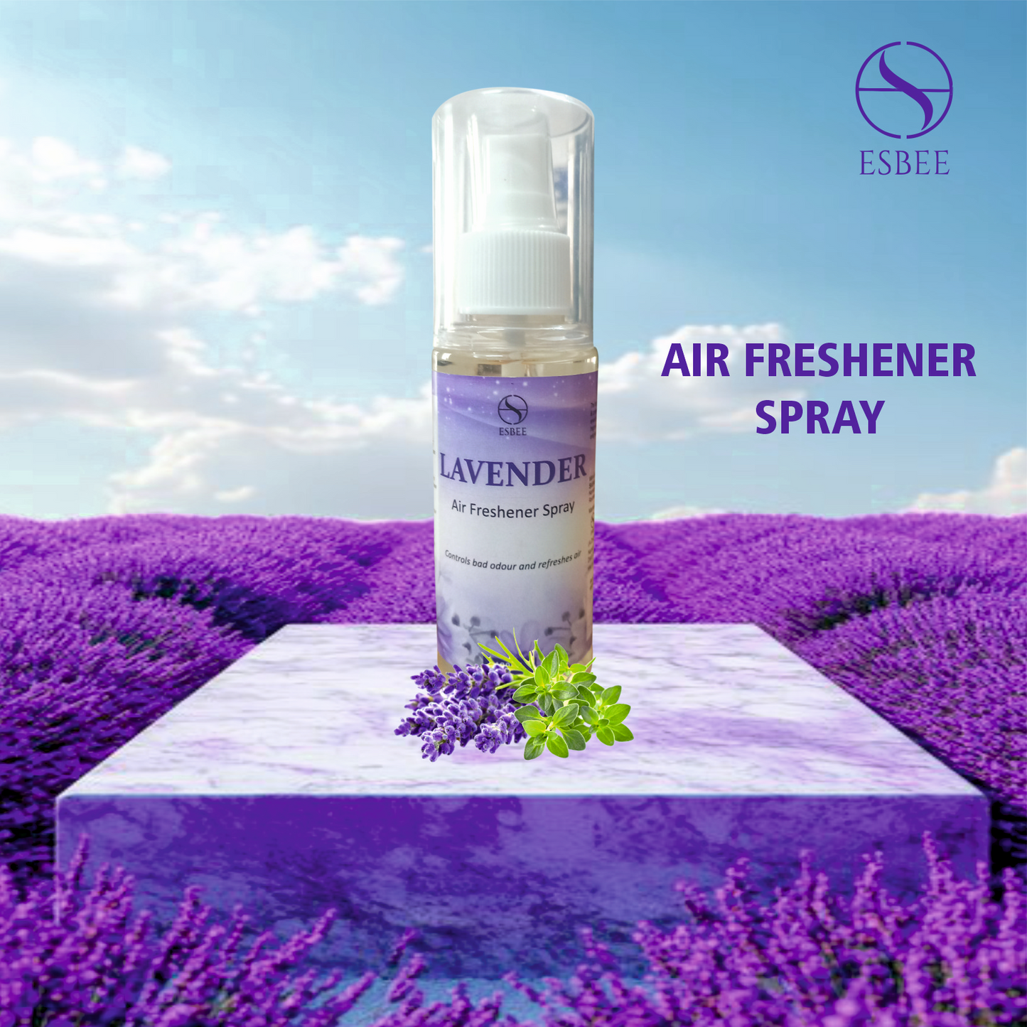 Esbee Lavender Air Freshener Spray – 3 x 100ML | Long-Lasting & Refreshing Floral Fragrance | Odor Eliminator & Room Freshener (Pack of 3) (100ML, Lavender)