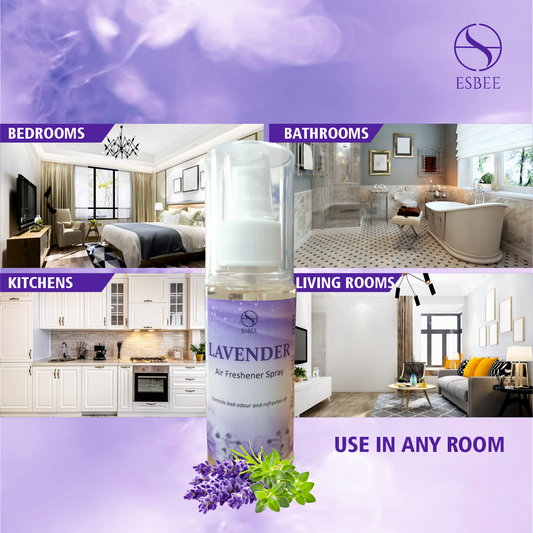 Esbee Lavender Air Freshener Spray – 4 x 100ML | Long-Lasting & Refreshing Floral Fragrance | Odor Eliminator & Room Freshener (Pack of 4) (100ML, Lavender)