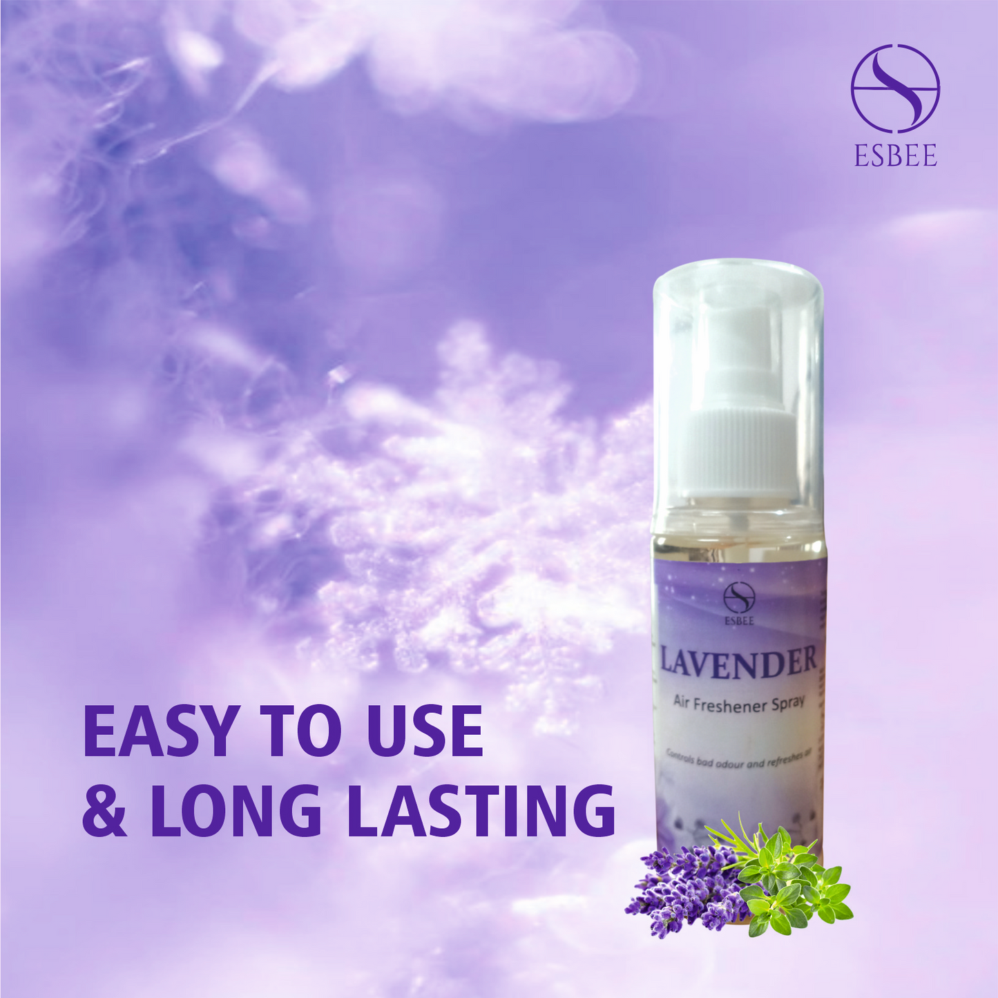 Esbee Lavender Air Freshener Spray – 2 x 100ML | Long-Lasting & Refreshing Floral Fragrance | Odor Eliminator & Room Freshener (Pack of 2) (100ML, Lavender)