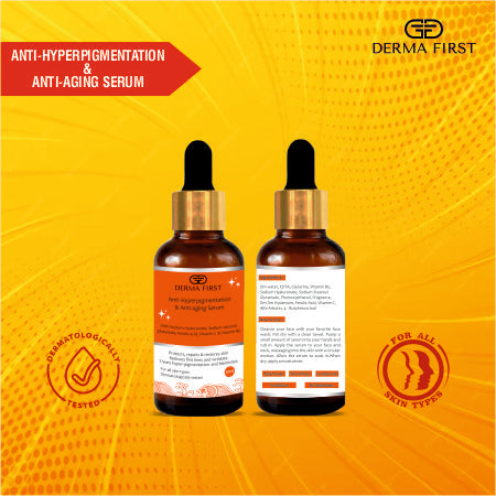 Derma First Anti-Hyperpigmentation and Anti-Aging Face Serum with Hyaluronate, Sodium Stearoyl Glutamate, Vitamin C, 30ml | Reduces Fines lines, wrinkles and dark spots