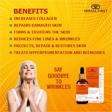 Derma First Anti-Hyperpigmentation and Anti-Aging Face Serum with Hyaluronate, Sodium Stearoyl Glutamate, Vitamin C, 30ml | Reduces Fines lines, wrinkles and dark spots