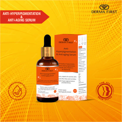 Derma First Anti-Hyperpigmentation and Anti-Aging Face Serum with Hyaluronate, Sodium Stearoyl Glutamate, Vitamin C, 30ml | Reduces Fines lines, wrinkles and dark spots