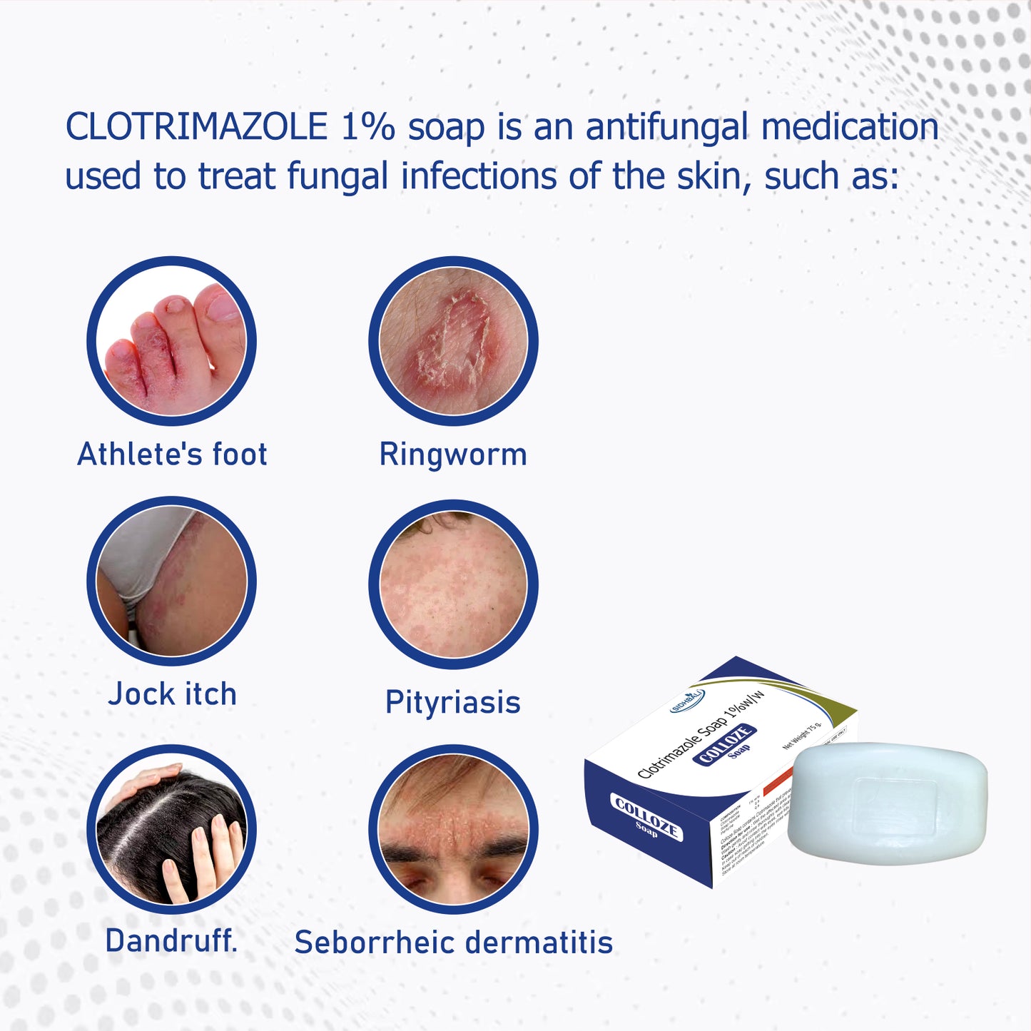 Colloze Clotrimazole 1% Soap – 75g | Antifungal Soap for Treating Fungal Infections, Ringworm, Athlete’s Foot, and Itchy Skin | Pack of 1