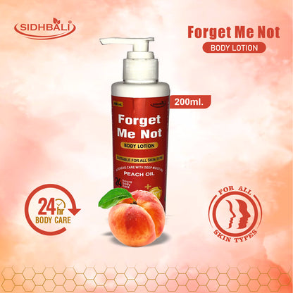 Forget Me Not Peach Body Lotion | 200ML | Unisex | 24-Hour Hydration & Repair | Peach Oil & Vitamin E | Deep Moisture for Dry Skin | Lightweight & Non-Greasy | Pleasant Peach Fragrance