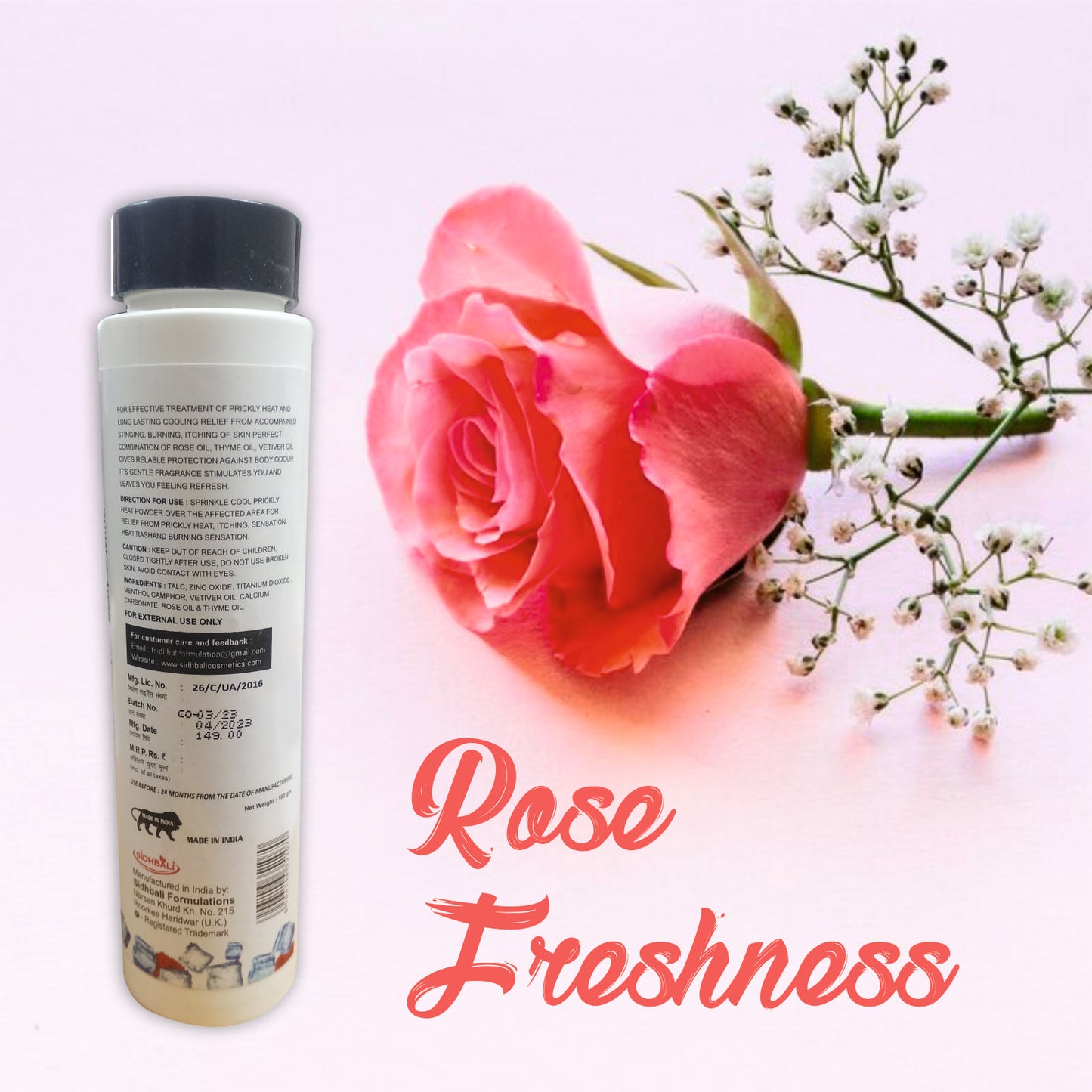 Forget Me Not Cool Cool Body Talc with Rose Freshness | 100g | Long-Lasting Cooling Relief | Prickly Heat Treatment | All-Day Freshness & Odor Control I Pack of 1