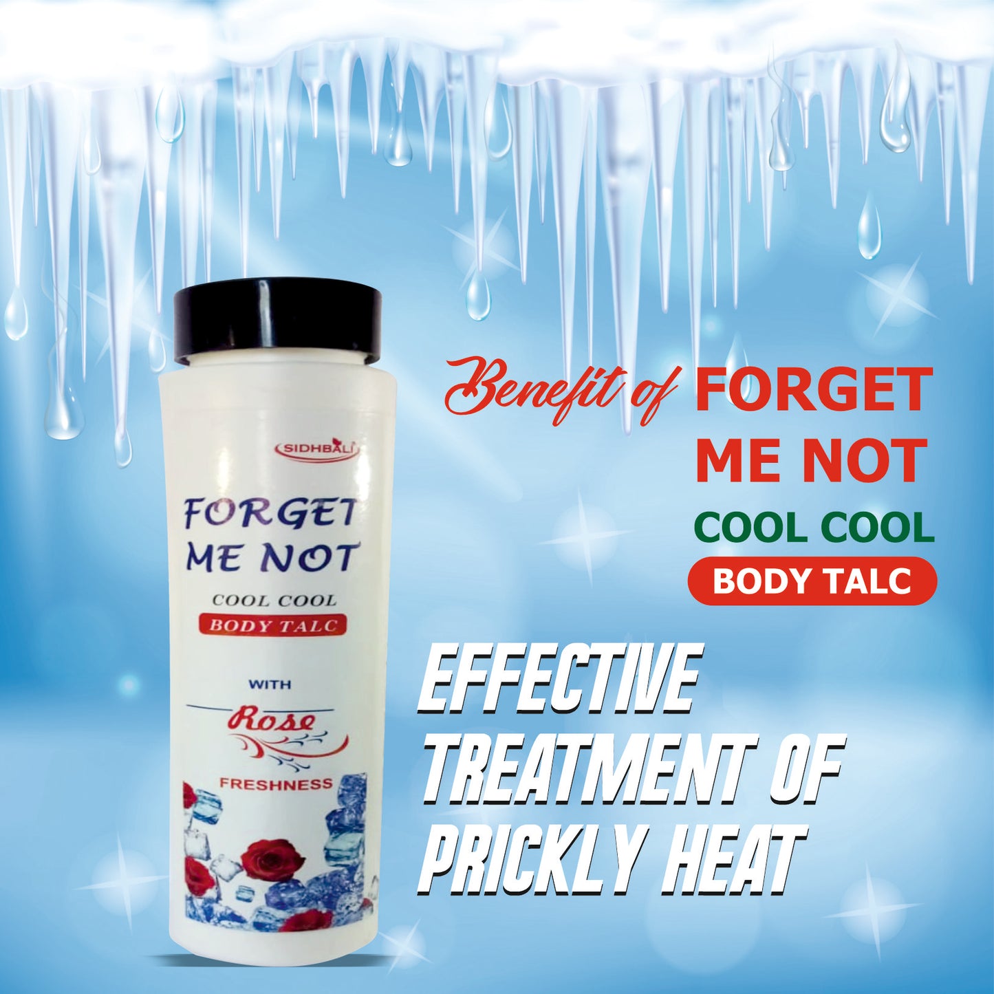 Forget Me Not Cool Cool Body Talc with Rose Freshness | 100g | Long-Lasting Cooling Relief | Prickly Heat Treatment | All-Day Freshness & Odor Control I Pack of 1