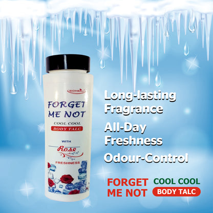 Forget Me Not Cool Cool Body Talc with Rose Freshness | 100g | Long-Lasting Cooling Relief | Prickly Heat Treatment | All-Day Freshness & Odor Control I Pack of 1