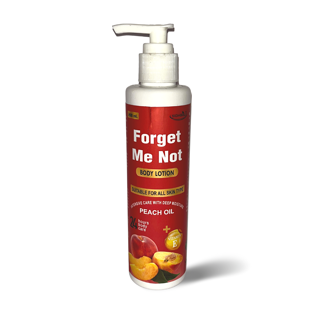 Forget Me Not Peach Body Lotion | 200ML | Unisex | 24-Hour Hydration & Repair | Peach Oil & Vitamin E | Deep Moisture for Dry Skin | Lightweight & Non-Greasy | Pleasant Peach Fragrance