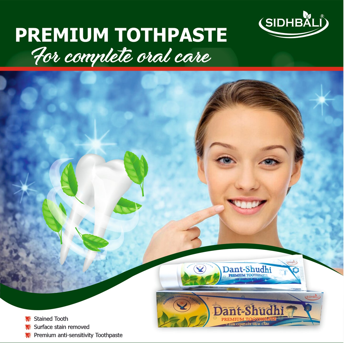 Sidhbali Dant Shuddhi Complete Oral Care Anti-Fungal Formula 100% Natural Ingredient Toothpaste (400 g, Pack of 4)