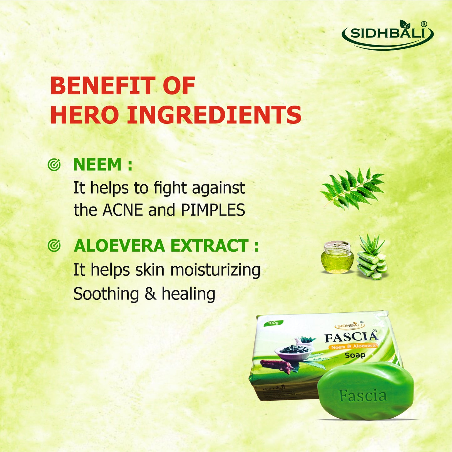 Fascia Neem & Aloe Vera Soap – 100g | Pack of 4 | Fights Acne & Pimples | Moisturizes, Soothes & Heals Skin | Herbal Skincare Soap