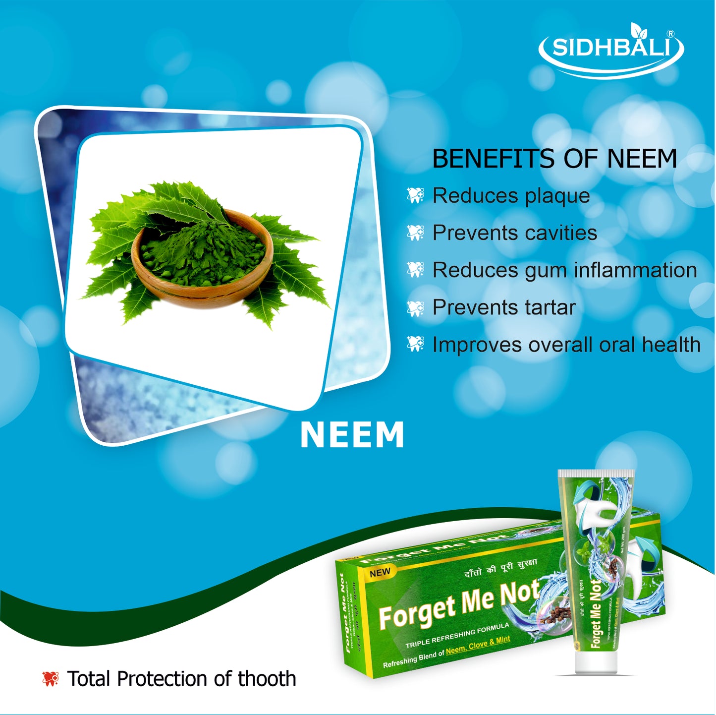 Forget Me Not Total Protection Toothpaste – Triple Refreshing Formula with Neem, Clove & Mint | Whitening | Gum Care I Kills Germs | Reduces Plaque & Tartar | Prevents Cavities & Gum Inflammation | 200g Each I Pack of 3