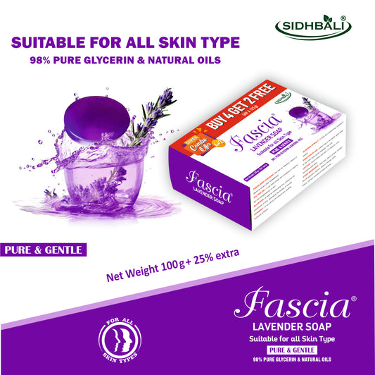 Fascia Lavender Soap | Tea Tree Oil, Allantoin, Vitamin E & Aloe Vera | 100g + 25% Extra | Pack of 1 (In One Pack Get 4 + 2 Free | Dermatologist Tested for All Skin Types (For Face & Body)