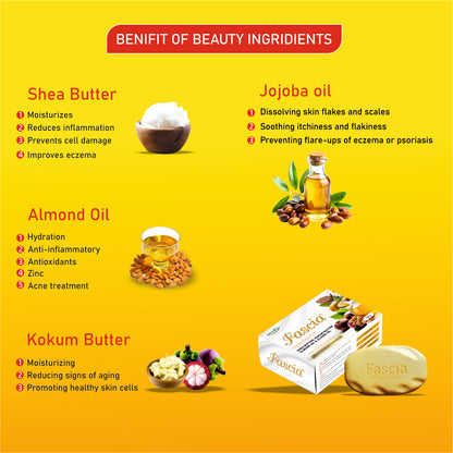 Fascia Moisturizing Soap | Pure & Gentle for All Skin Types | 98% Pure Glycerin & Natural Oils, Shea Butter, Kukum Butter, Almond Oil & Jojoba Oil | Paraben-Free, Cruelty-Free I Pack of 1 (4PCS) I 100g Each