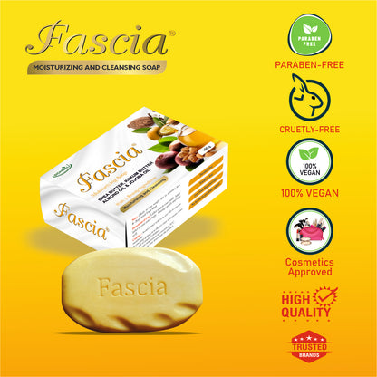 Fascia Moisturizing Soap | Pure & Gentle for All Skin Types | 98% Pure Glycerin & Natural Oils, Shea Butter, Kukum Butter, Almond Oil & Jojoba Oil | Paraben-Free, Cruelty-Free I Pack of 1 (4PCS) I 100g Each