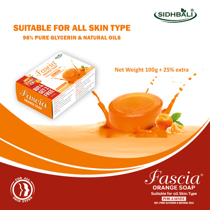 Fascia Orange Soap | Pure & Gentle for All Skin Types | 98% Pure Glycerin & Natural Oils, Tea Tree Oil, Allantoin, Vitamin E & Aloe Vera Extract | Paraben-Free, Cruelty-Free, 100% Vegan, Cosmetic Approved | Pack of 1 + Get 4+2 Free
