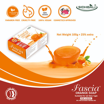 Fascia Orange Soap | Pure & Gentle for All Skin Types | 98% Pure Glycerin & Natural Oils, Tea Tree Oil, Allantoin, Vitamin E & Aloe Vera Extract | Paraben-Free, Cruelty-Free, 100% Vegan, Cosmetic Approved | Pack of 1 + Get 4+2 Free