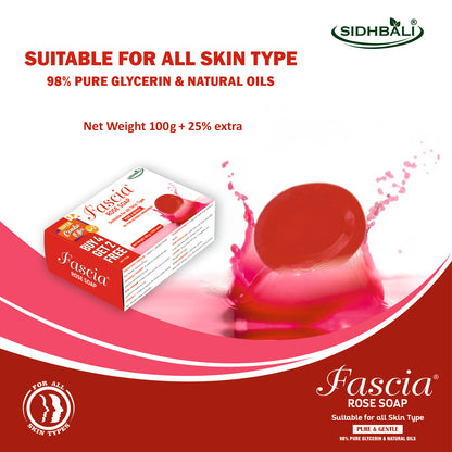 Fascia Rose Soap | Suitable for All Skin Types | 98% Pure Glycerin & Natural Oils, Vitamin C, Rose Powder & Aloe Vera Extract | 100g + 25% Extra | Pack of 1 | Dermatologist Tested