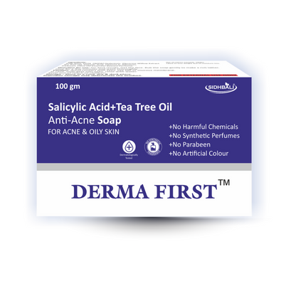 Derma First Salicylic Acid and Tea Tree Oil Anti-Acne Bath Soap Bar, For Oily and Acne prone skin| 100g | Reduces Acne and Breakouts I Pack of 1