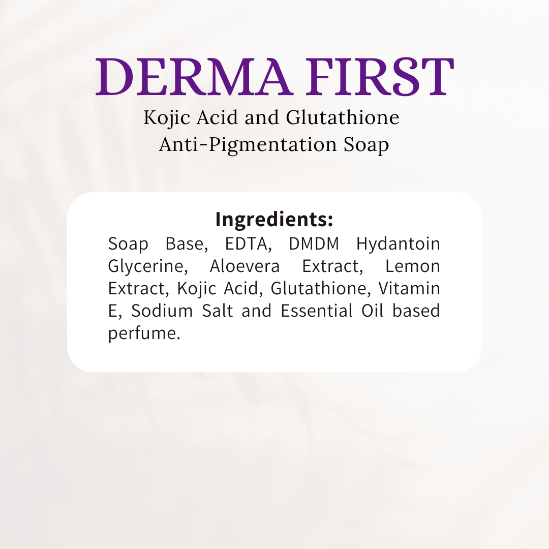 Derma First Kojic Acid and Glutathione Anti-Pigmentation Bath Soap Bar (Pack of 1) | 100g | Skin Lightening and Brightening Soap | For Treating Dark Spots & Blemishes