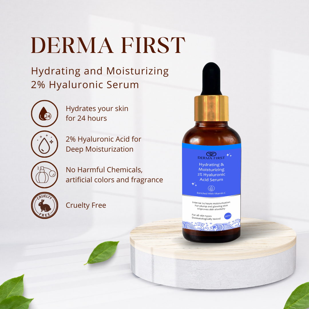 Derma First Moisturizing Face Serum | Vitamin C & Hyaluronic Acid | 30ml | Deep Hydration & 24-Hour Moisturization | No Parabens, Sulphates, or Artificial Chemicals | Glow & Plump Skin | Dermatologically Tested I Pack of 1