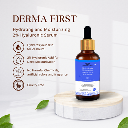 Derma First Moisturizing Face Serum | Vitamin C & Hyaluronic Acid | 30ml | Deep Hydration & 24-Hour Moisturization | No Parabens, Sulphates, or Artificial Chemicals | Glow & Plump Skin | Dermatologically Tested I Pack of 1