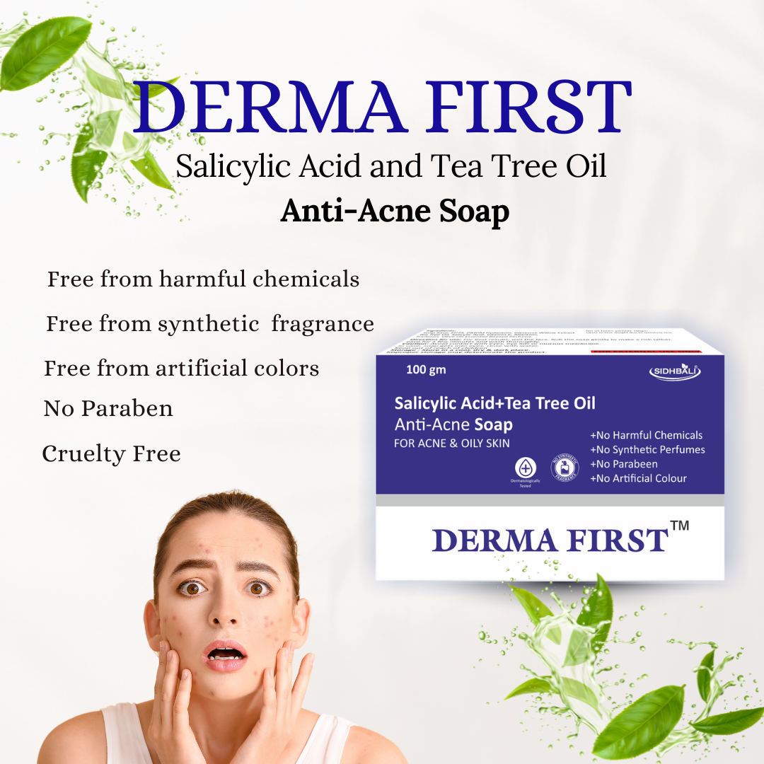 Derma First Salicylic Acid and Tea Tree Oil Anti-Acne Bath Soap Bar, For Oily and Acne prone skin| 100g*2 | Pack of 2, Reduces Acne and Breakouts