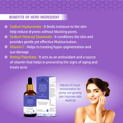 Derma First Moisturizing Face Serum | Vitamin C & Hyaluronic Acid | 30ml | Deep Hydration & 24-Hour Moisturization | No Parabens, Sulphates, or Artificial Chemicals | Glow & Plump Skin | Dermatologically Tested I Pack of 1