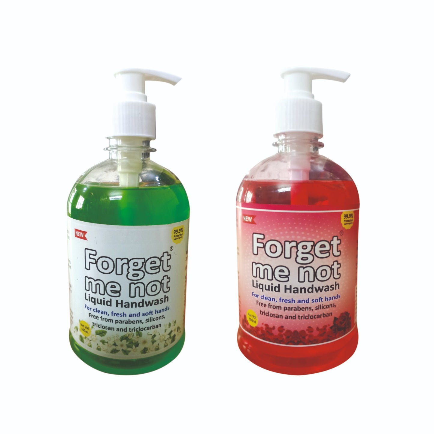 Forget Me Not Jasmine & Rose Liquid Handwash | For Clean, Fresh & Soft Hands | No Synthetic Colors, Triclosan, Triclocarban, Paraben & Sulphate | 500ML Each (Pack of 2) | Gentle & Refreshing